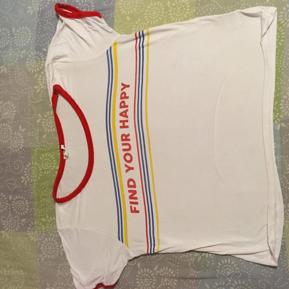 Colorful striped white shirt.